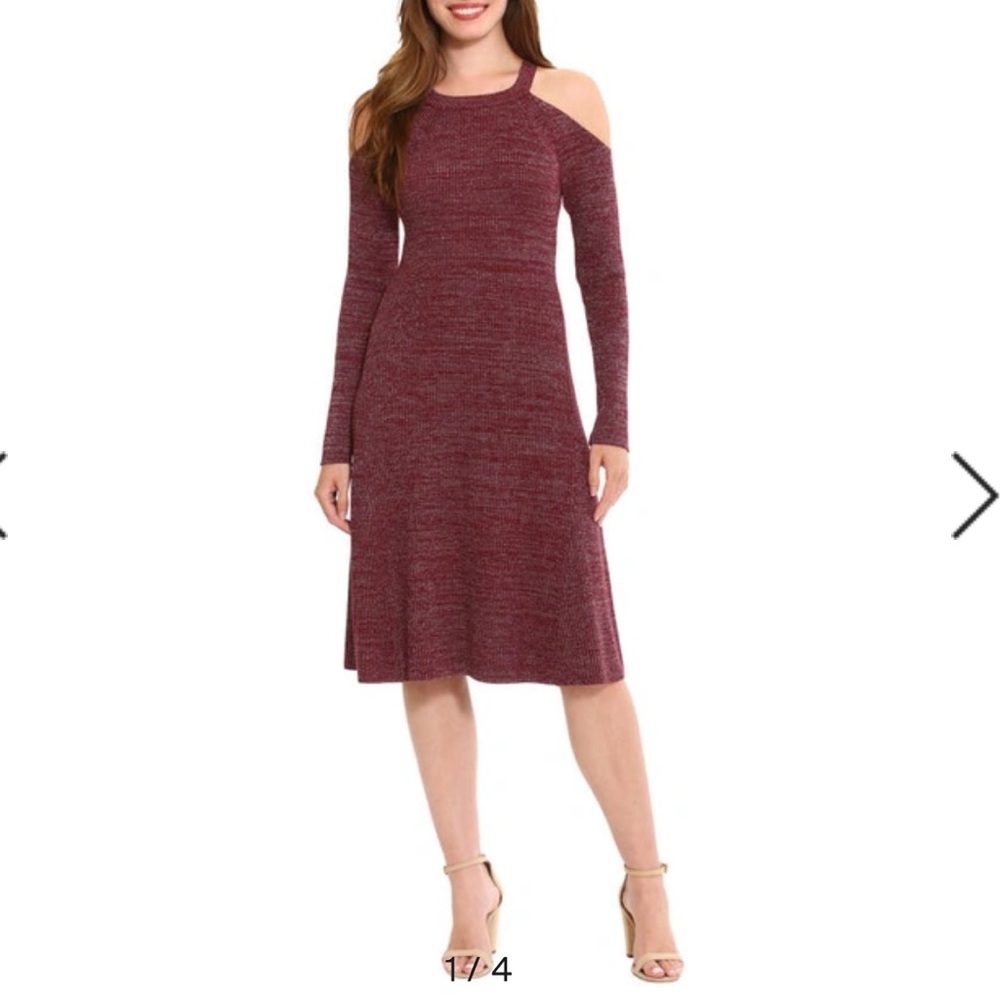 London Times Long Sleeve Cold Shoulder Fit & Flare Sweater Dress Size Large